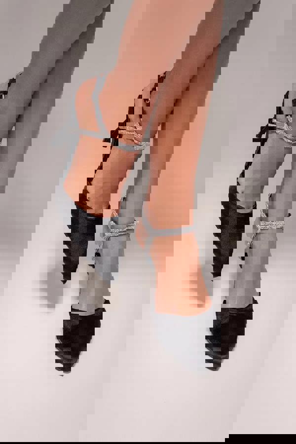 Diamante Embellished Satin Slingback Court Heels - Black Satin SH14