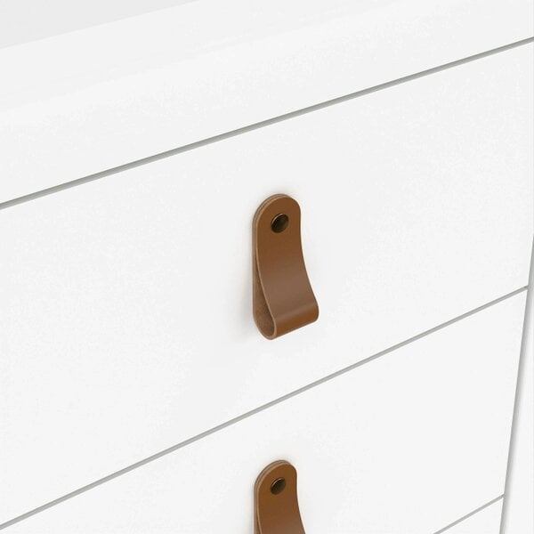 Wyld Haus Wildberry Matt White Bedside Table 3 Drawers Leather Handles