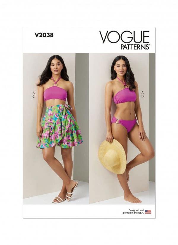 Vogue Sewing Pattern 2038, Swimwear for Women, A (XS-S-M-L-XL-XXL) - Easy