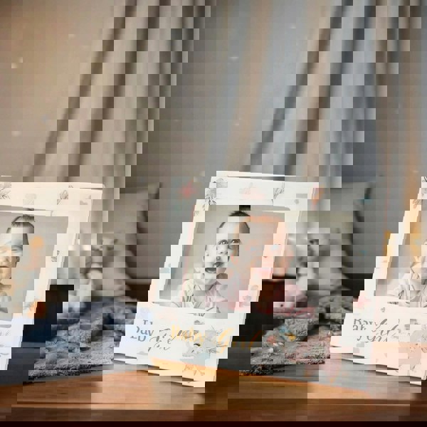 Baby Girl Baby Picture Frame with Soft Pastel Pink Elephant and Hearts Image 5