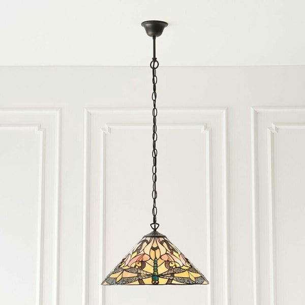 Tiffany Glass Hanging Ceiling Pendant Light Bronze Dragonfly 3 Lamp Shade i00073 Loops