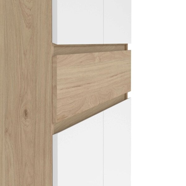 Wyld Haus Budapest White and Natural Oak Effect Wood Shoe Cabinet 4 Doors 1 Drawers