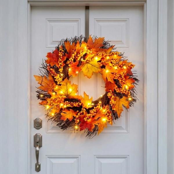 Garden Greatness Light Up Maple Leaves Rattan Wreath Hanger Included