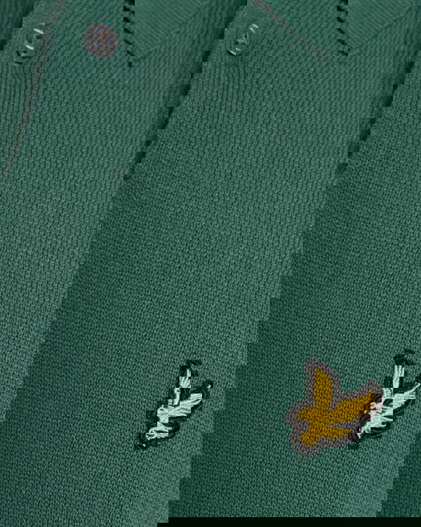 Lyle & Scott Cotton Short Sleeve Mens Knitted Polo - W130 Everglade | CHO | Designer Mens Short Sleeve Polo Shirts