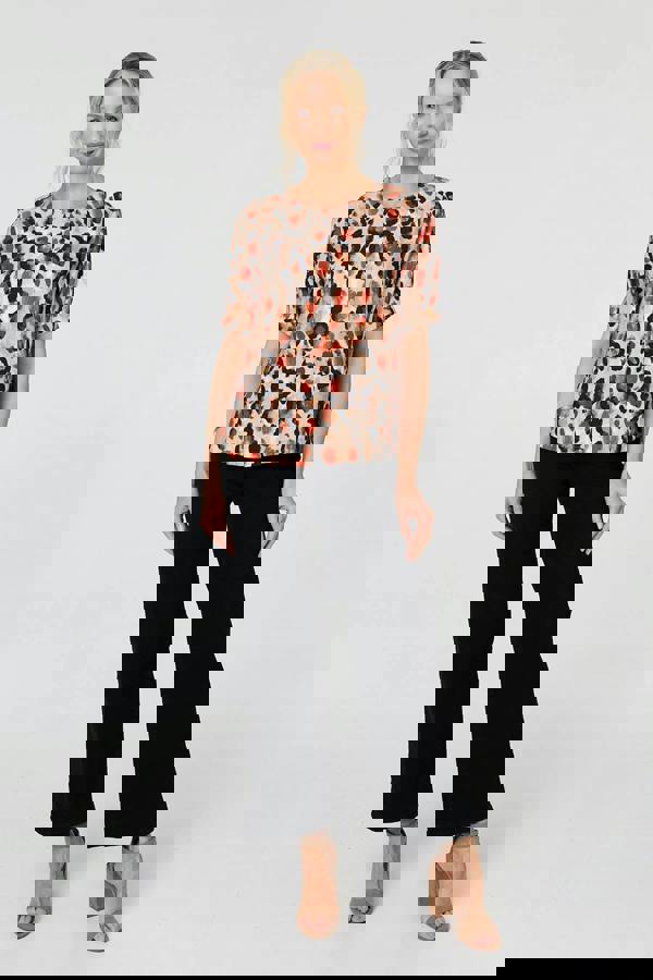 Orange | Animal Print Short Sleeve Relaxed Blouse