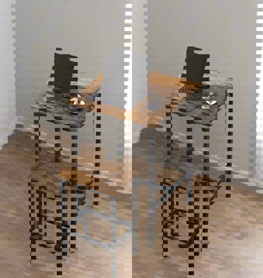 Modcraft Compact Dining Table and 2 Chairs Set with Footrests, Industrial Style, Rustic Brown and Black