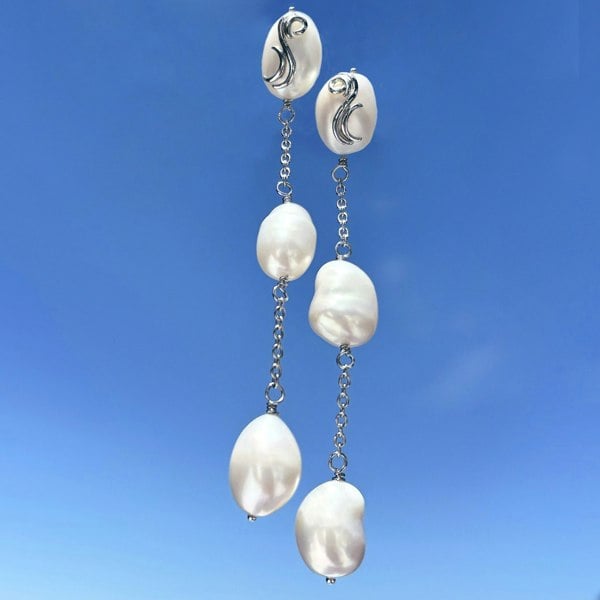 Elegant three pearl drops earrings by LENAE London featuring baroque freshwater pearls.