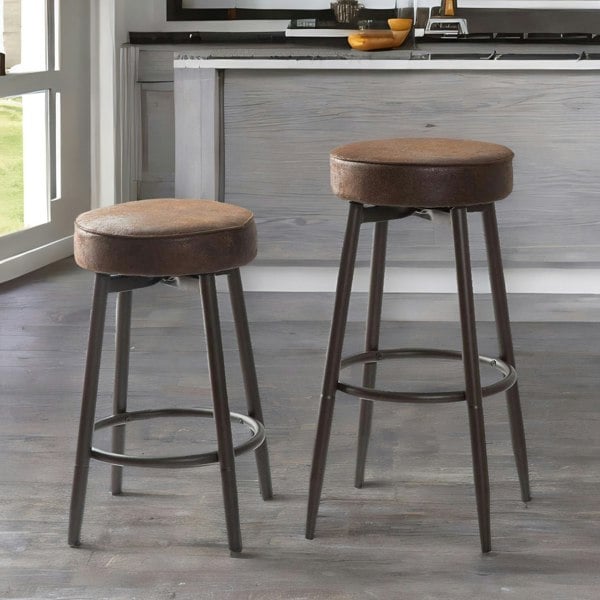 Rafaelo Mobilia Set Of 2 Adjustable Swivel Brown Stools