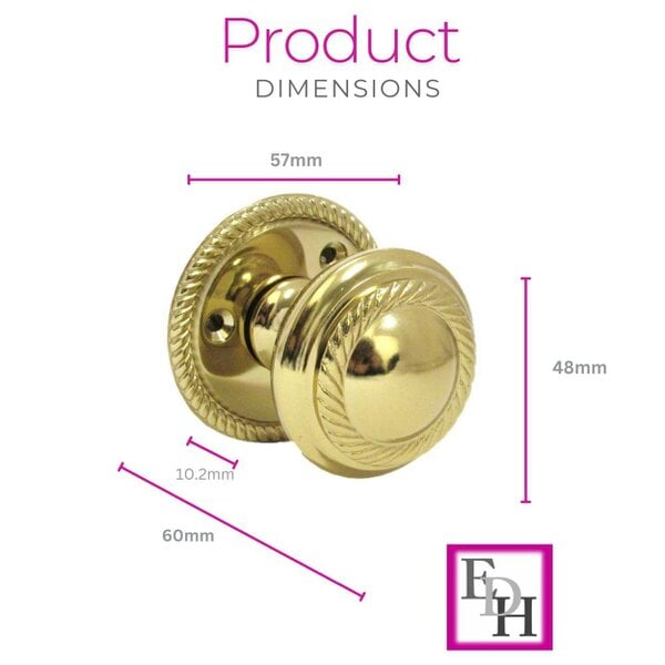 EDH Door Hardware Brass Plated Georgian Style Sprung Round Door Knob Set – Internal 1 Pair