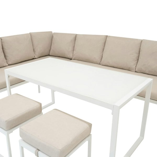Jardi Aluminium Corner Sofa Set With Black Rattan Storage Box - White