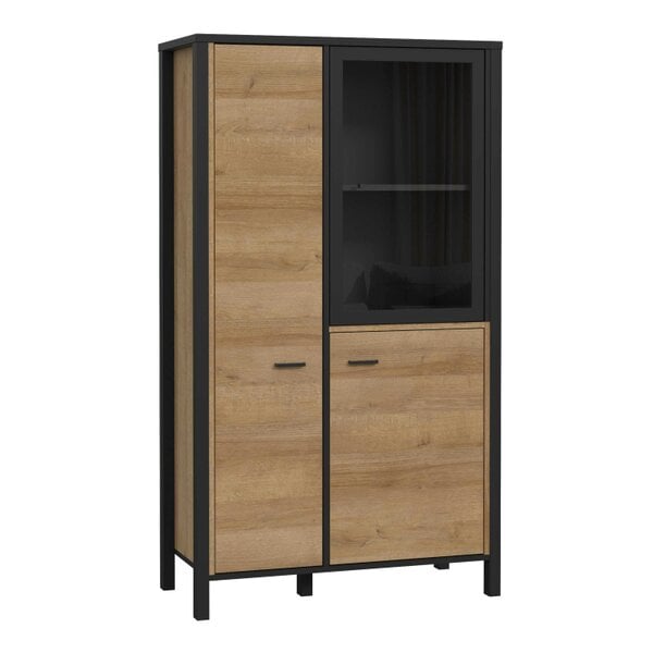 Wyld Haus Egtved Black and Natural Oak Wood Effect Small Display Cabinet 2 Doors 1 Shelf