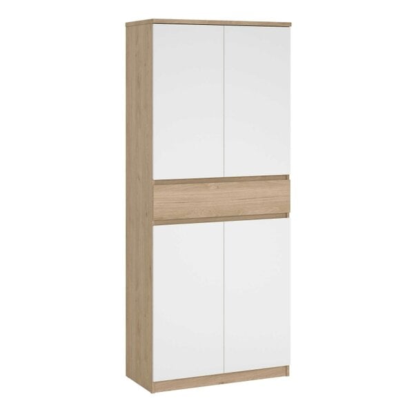 Wyld Haus Budapest White and Natural Oak Effect Wood Shoe Cabinet 4 Doors 1 Drawers