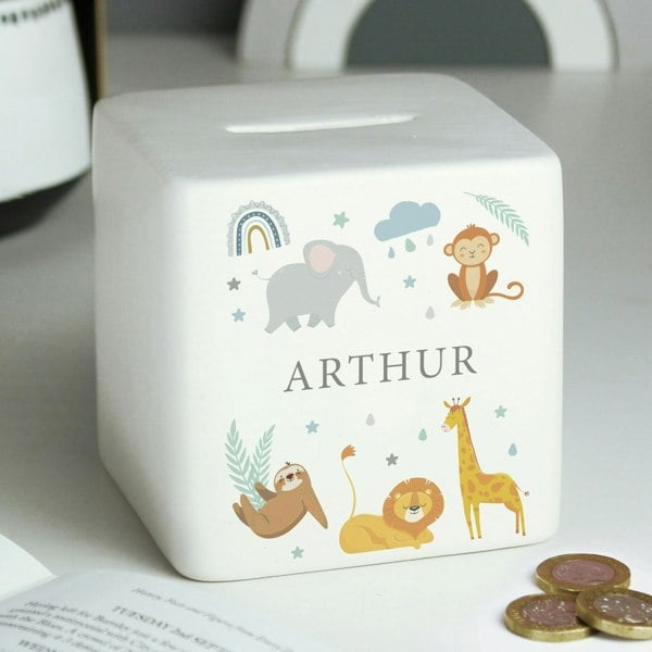 Personalised Memento Company Personalised Safari Animals Ceramic Square Money Box