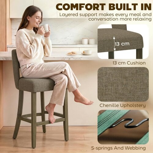 HOMCOM Bar Stools Set of 2 with Curved Backrest, Brown