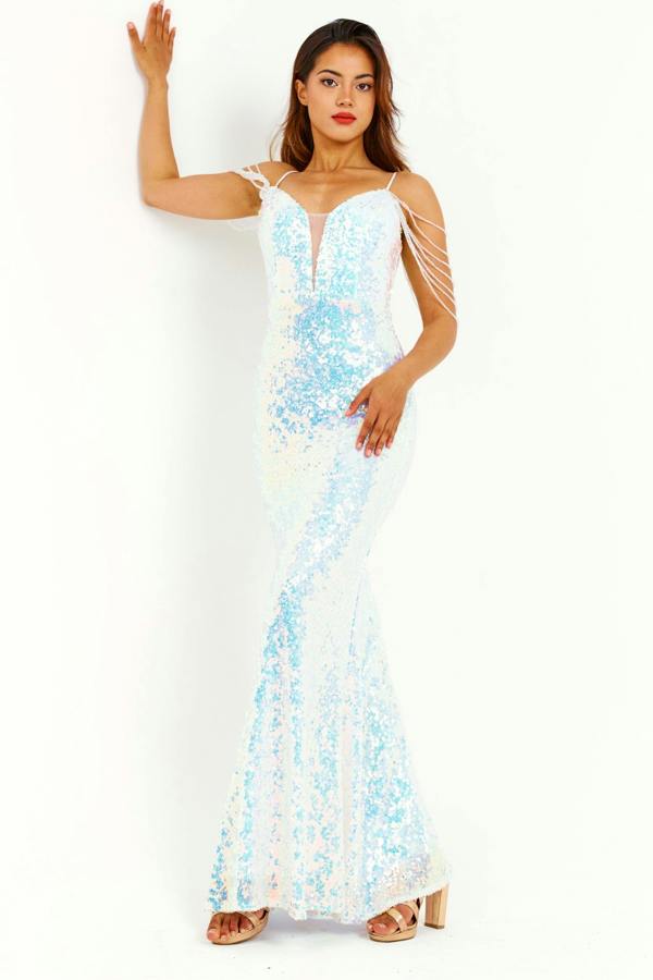 LuvForever Zuri - White Sequin Maxi Dress