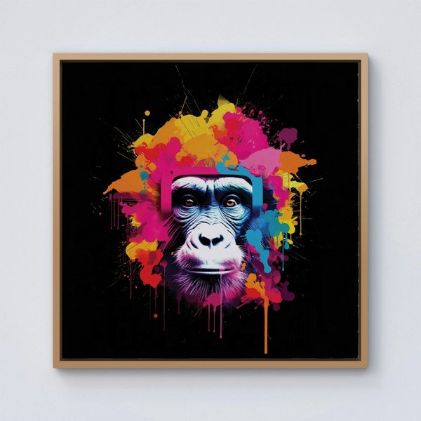 Warren Reed Multi Coloured Monkey Face Framed Canvas