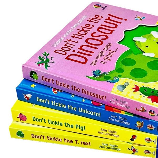 Usborne Don't Tickle Collection 4 Books Set (Touchy-Feely Sound Books) Unicorn, T-Rex, Dinosaur, Pig