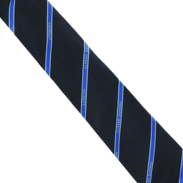 Dunhill luxurious selvedge repeat tie with tape club stripe and lettering
