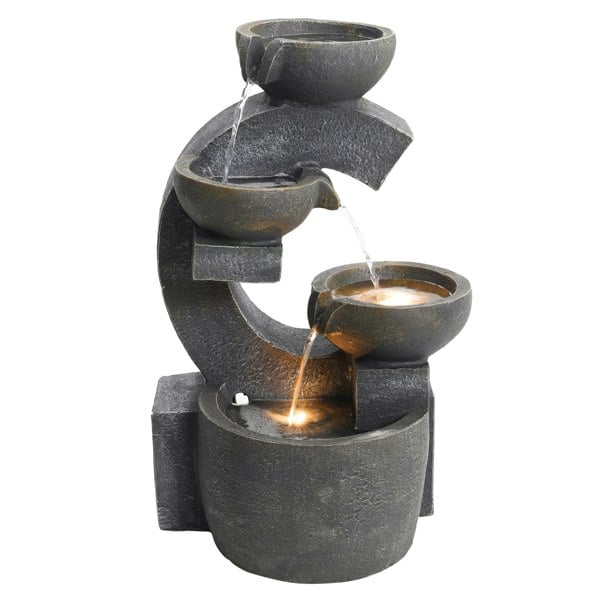 C Shaped Outdoor Fountain Garden Patio Water Feature LED Light Cascade Bowl Fountains & Waterfalls Living and Home