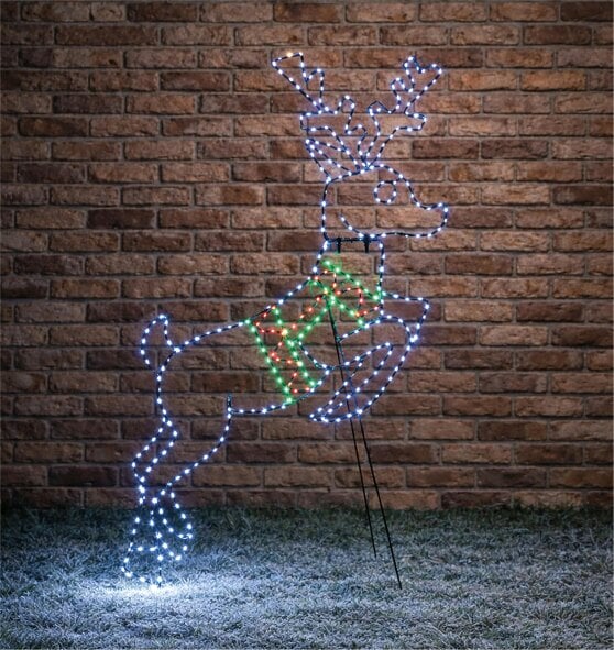 Scotts of Stow Xmas Haus Multicolour Micro LED Metal Silhouette Deer  Outdoor Decoration with Timer and Stand