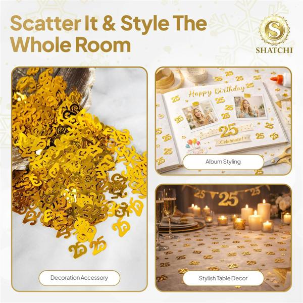 25th Birthday Gold Metallic Confetti Set for Party Tables and Celebration Displays image 8