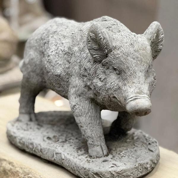 OSN Stone Wild Boar Statue – Detailed Woodland Garden Ornament