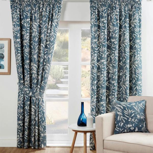 Aviary Bluebell Pencil Pleat 46x72" Pencil Pleat Curtains