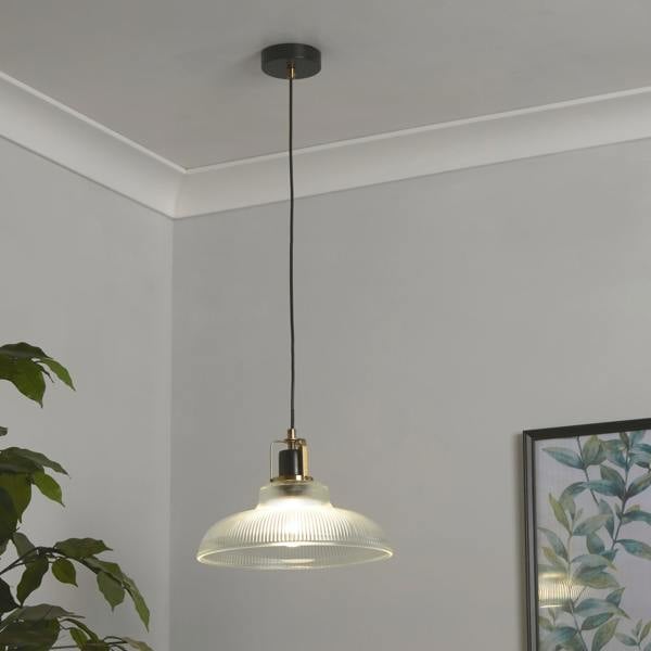 RIBBED GLASS PENDANT CEILING LIGHT