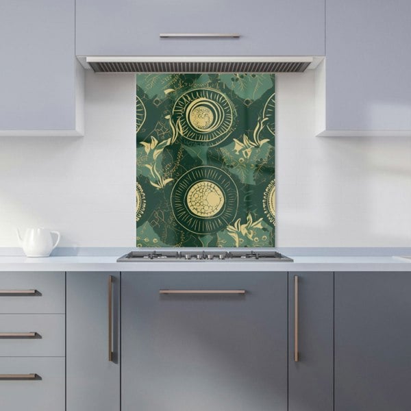 Warren Reed - Designer Abstract Green Gold Moon Pattern Kitchen Splashback