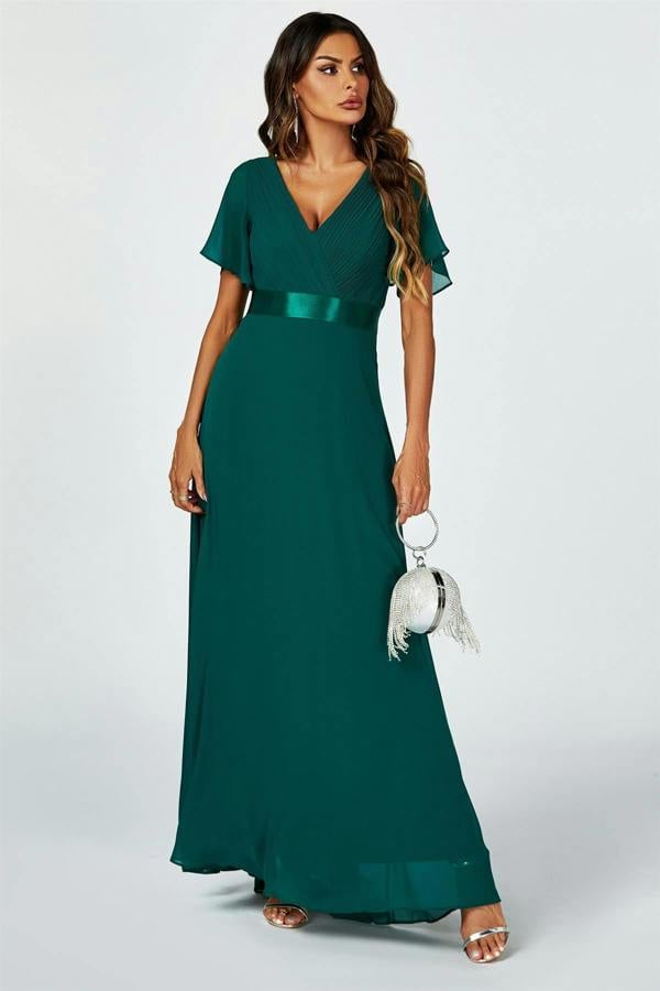 FS Collection Angel Sleeves Empire Waist Bridesmaid Dress In Green