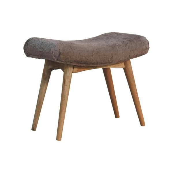 Wyld Haus Rome Grey Faux Fur Curved Bench Mango Legs
