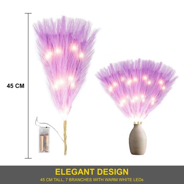 45cm Purple Artificial Pampas Grass with Warm White LEDs, Battery-Operated Decorative Stem image 8
