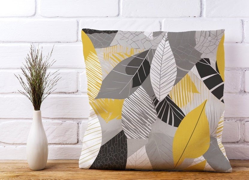 Warren Reed Grey Yellow Autumn Leaves Cushions