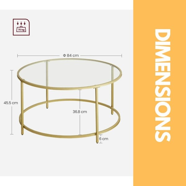 Rafaelo Mobilia Industrial Tempered Glass Round Coffee Table Gold