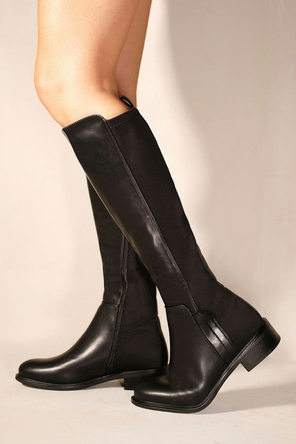 Where's That From Parker Knee High Boots With Side Zip in Black Faux Leather