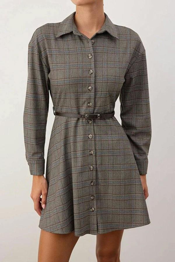 WOVCOR Belted Argyle Belted Mini Woven Dress