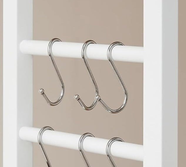 Modcraft White Kitchen Storage Rack with 6 Shelves & 6 Hooks, Adjustable Middle Shelf