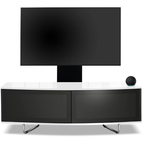 Homeology Caru Black White Beam-Thru Remote Friendly Super-Contemporary D Shape Design 32"-65" LED/OLED/LCD TV Cabinet with Mounting Arm