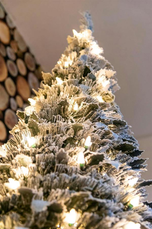 4ft to 6ft Pre-Lit Flocked Pop Up Christmas Tree with Warm White LED Lights image 1