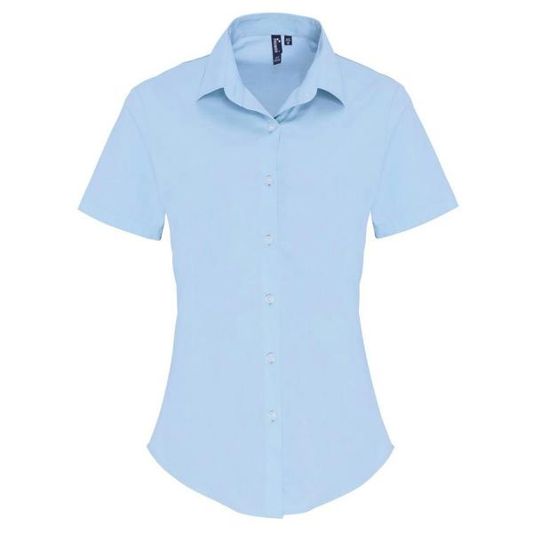 Premier Womens/Ladies Stretch Short-Sleeved Formal Shirt - Pale Blue