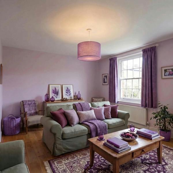 Modern Lavender Rose Textured Linen Pendant Light Shade with Diffuser Image 6