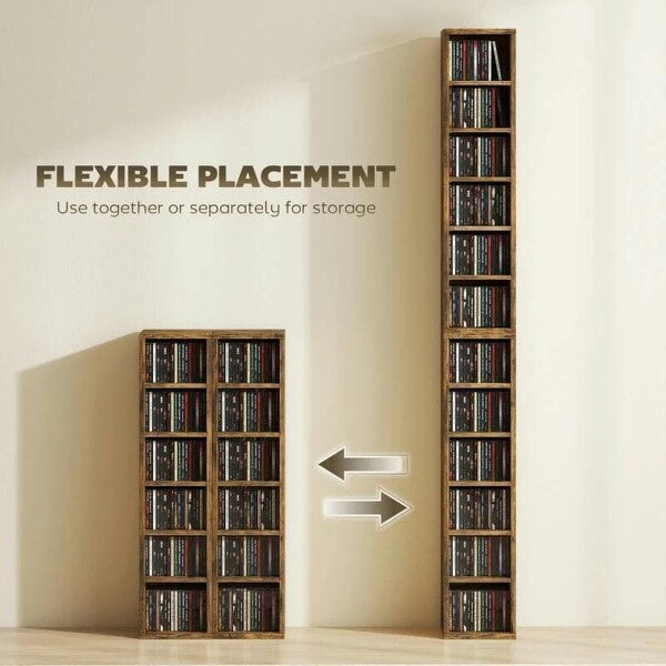 Bobobiy Set of 2 CD Media Display Shelf Unit Tower Rack with Adjustable Shelves, Rustic Brown