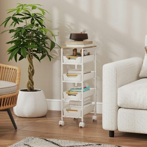 Wyld Haus Lubani Metal White 5 Tier Storage Trolley On Wheels