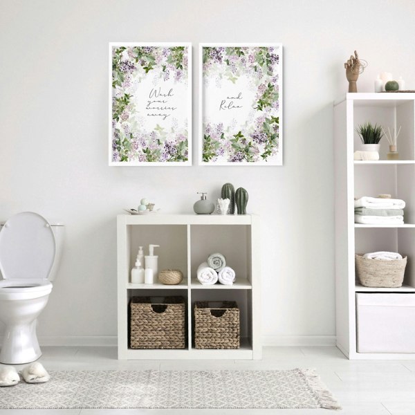 Art prints bathroom | set of 2 Shabby Chic wall art