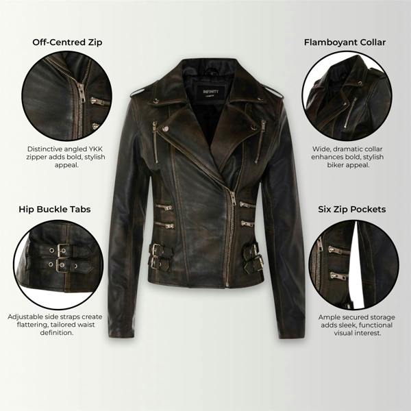 Infinity Leather Womens Leather Brando Biker Jacket - Orlando