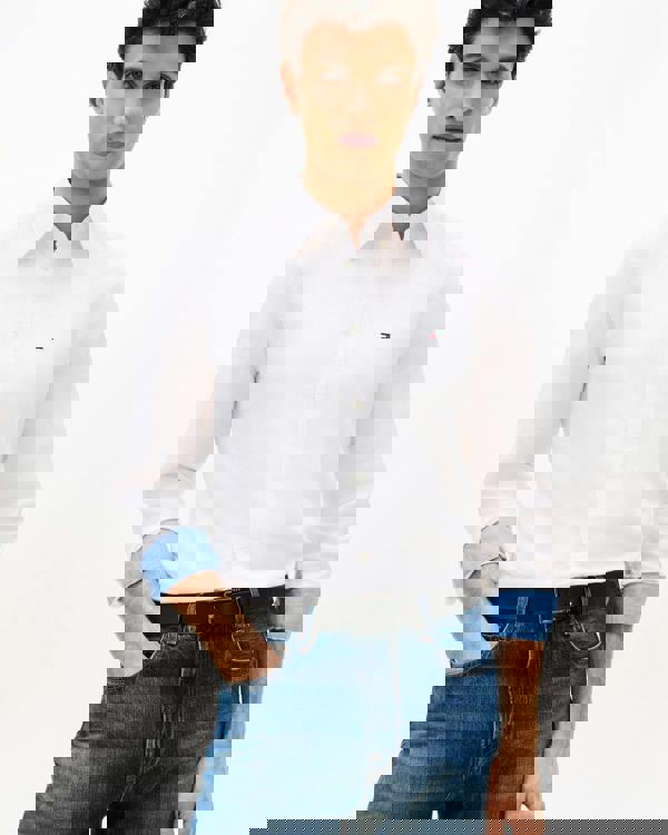 Tommy Hilfiger Linen Blend Solid Mens Long Sleeve Shirt - White