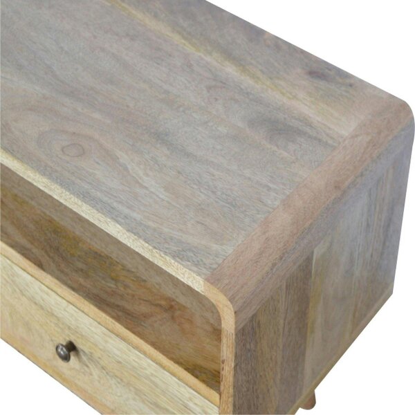 Wyld Haus Urbino Curved Oak Mango Wood Low TV Media Unit 2 Drawers