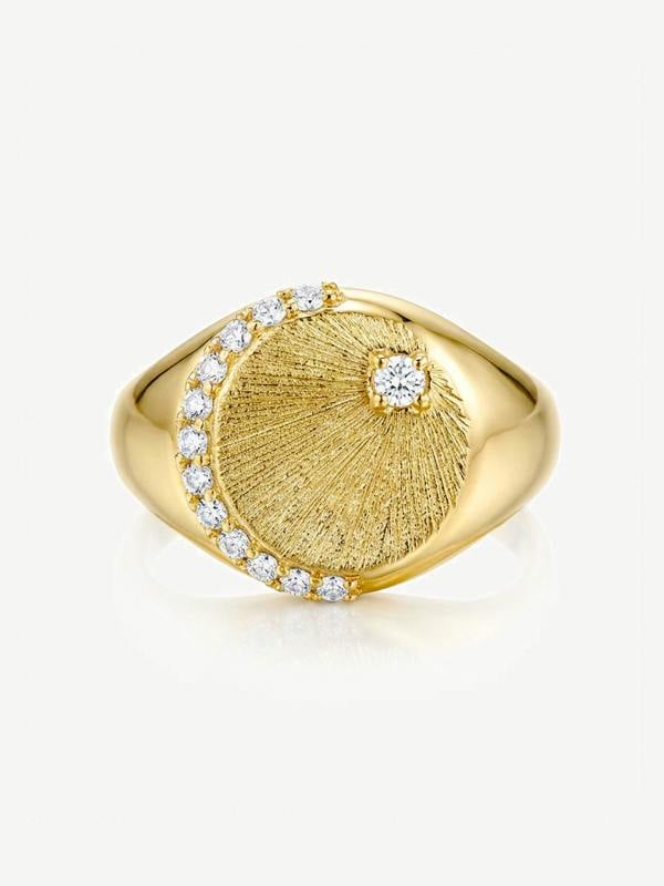 MUCHV Moissanite Moon & Star Signet Ring