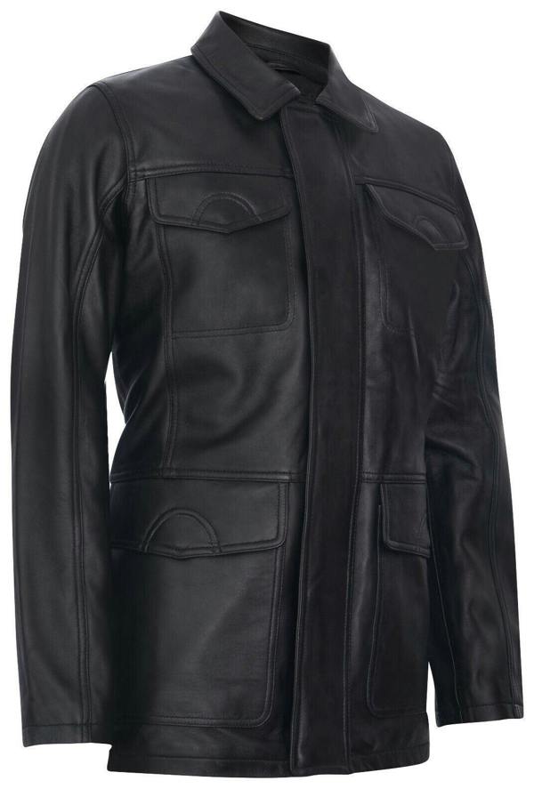 Infinity Leather Mens Black Leather Safari Jacket-Porto