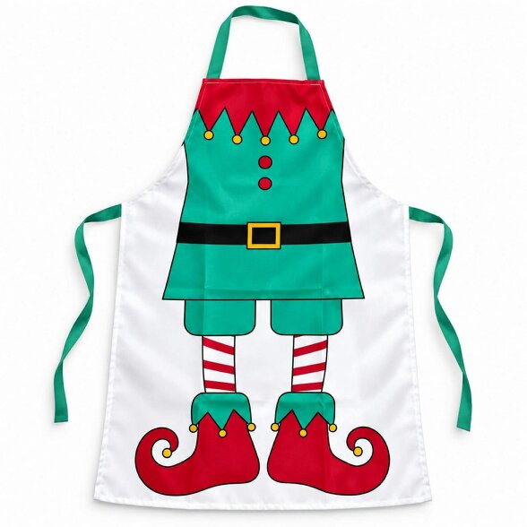Shatchi Adult Christmas Elf Apron with Festive Print for Cooking, Baking and Holiday Parties - Polyester